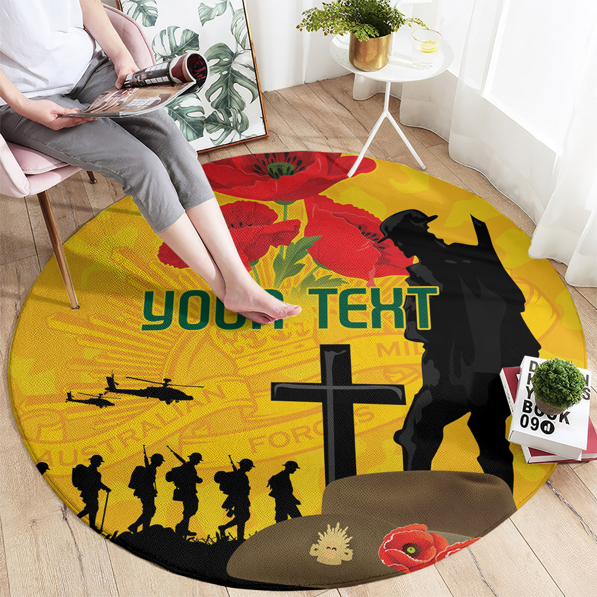 Australia Socceroos Soccer ANZAC Custom Round Carpet Gallipoli Soldier With Camouflage Art