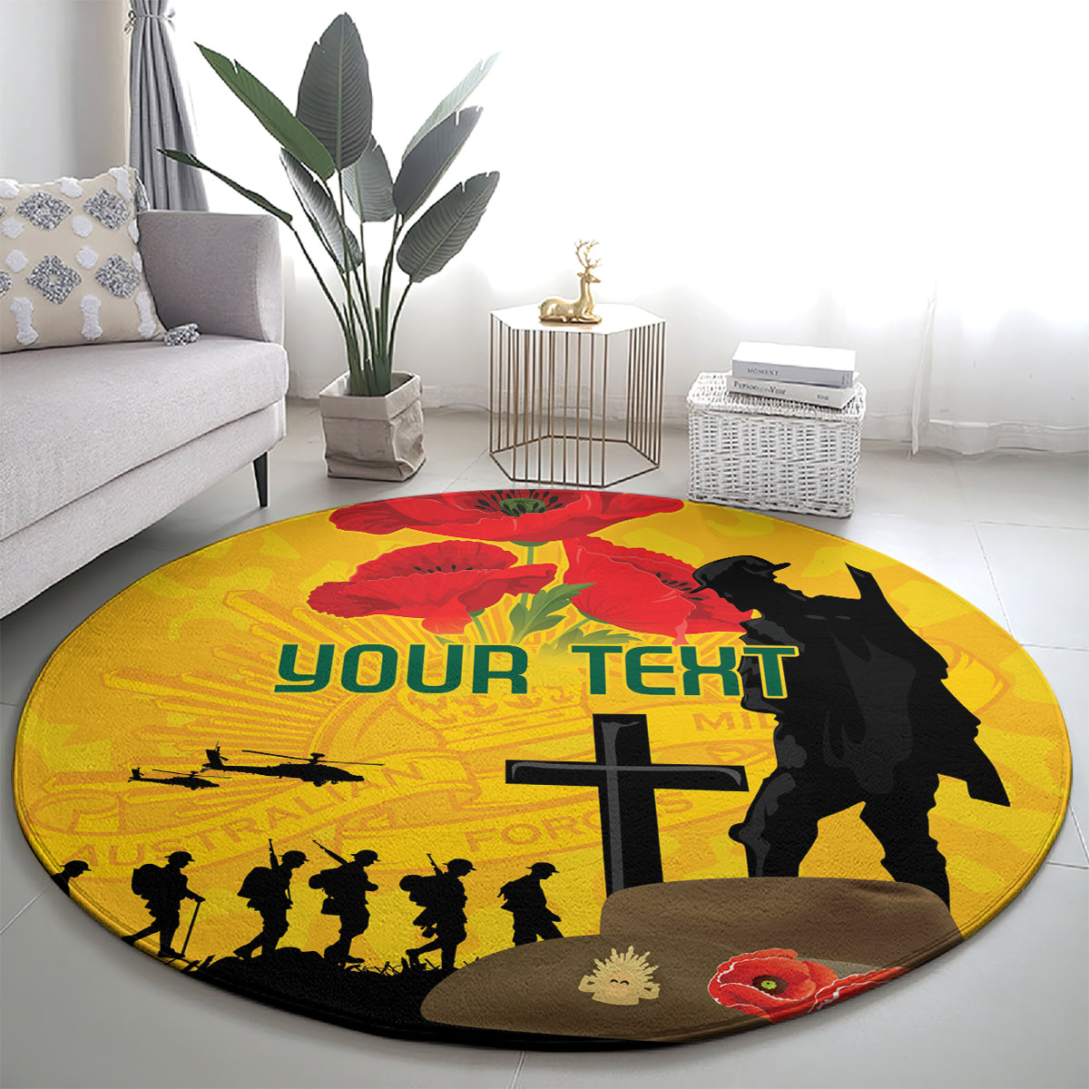 Australia Socceroos Soccer ANZAC Custom Round Carpet Gallipoli Soldier With Camouflage Art