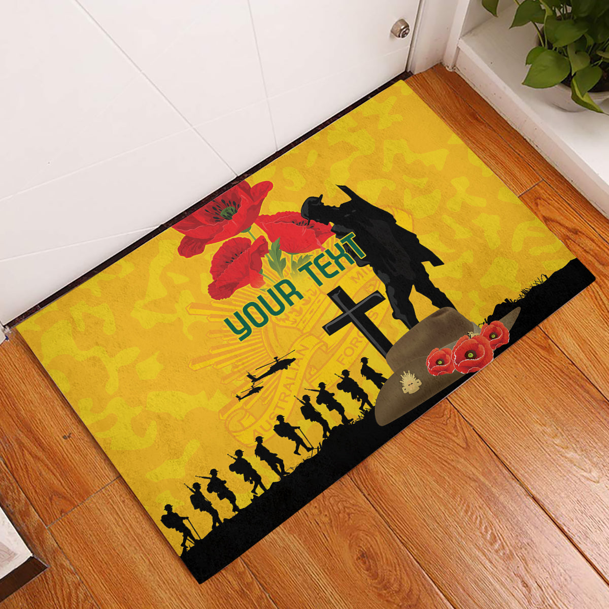 Australia Socceroos Soccer ANZAC Custom Rubber Doormat Gallipoli Soldier With Camouflage Art