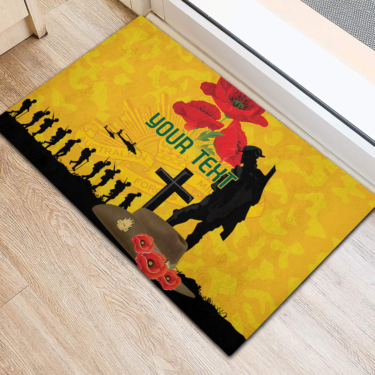 Australia Socceroos Soccer ANZAC Custom Rubber Doormat Gallipoli Soldier With Camouflage Art