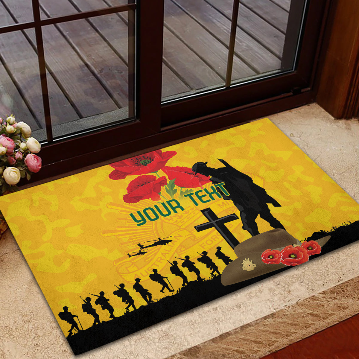 Australia Socceroos Soccer ANZAC Custom Rubber Doormat Gallipoli Soldier With Camouflage Art