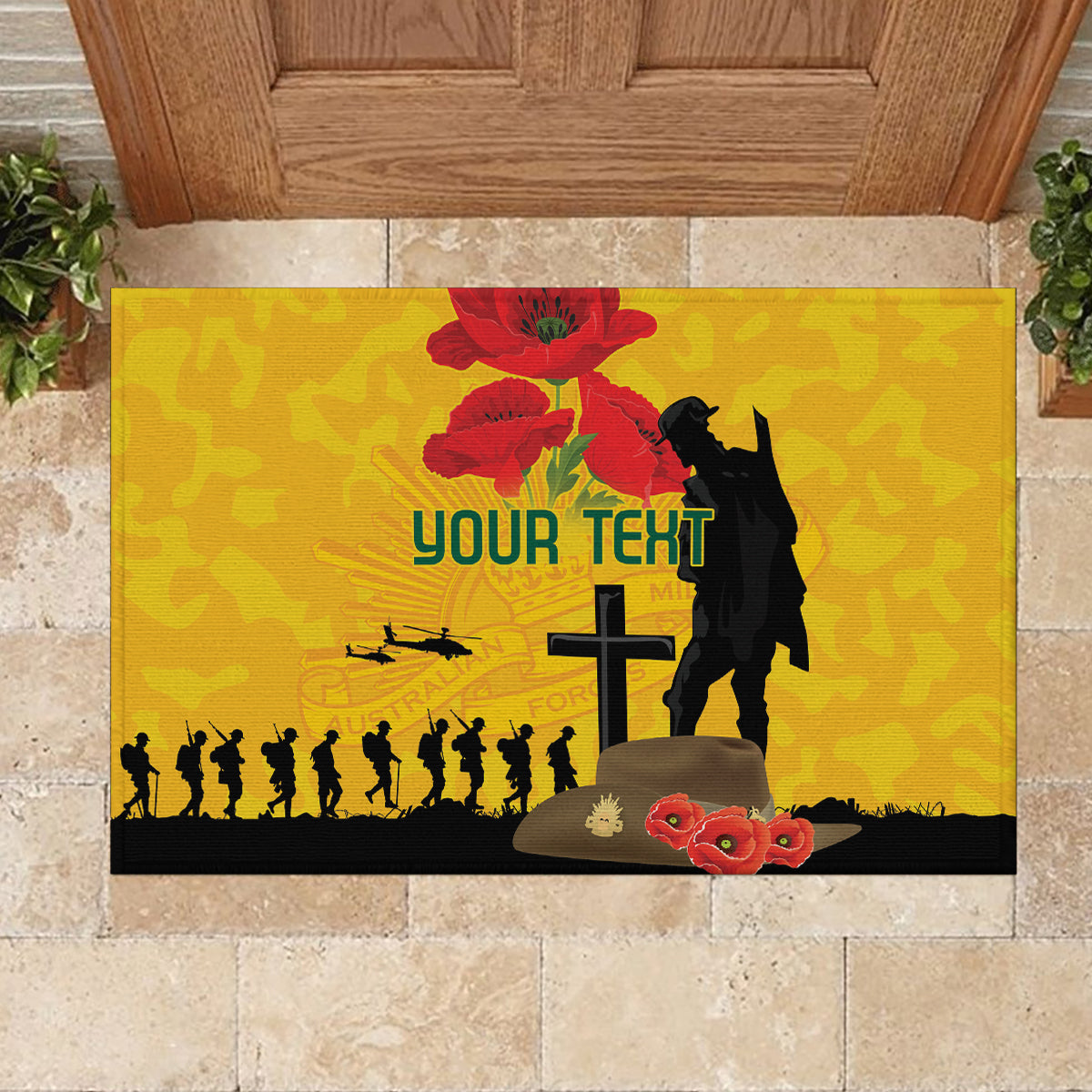 Australia Socceroos Soccer ANZAC Custom Rubber Doormat Gallipoli Soldier With Camouflage Art