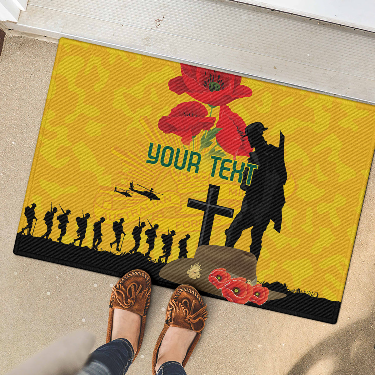 Australia Socceroos Soccer ANZAC Custom Rubber Doormat Gallipoli Soldier With Camouflage Art