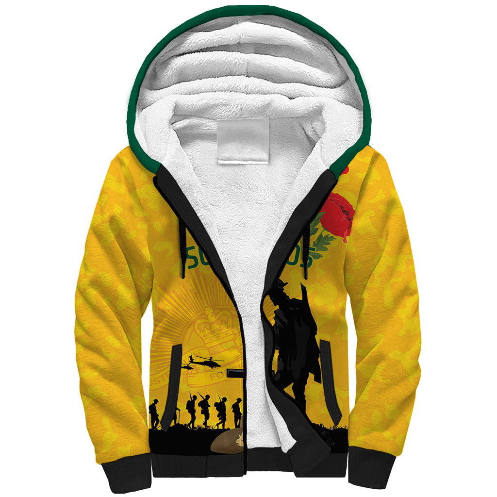 Australia Socceroos Soccer ANZAC Custom Sherpa Hoodie Gallipoli Soldier With Camouflage Art - Vibe Hoodie Shop