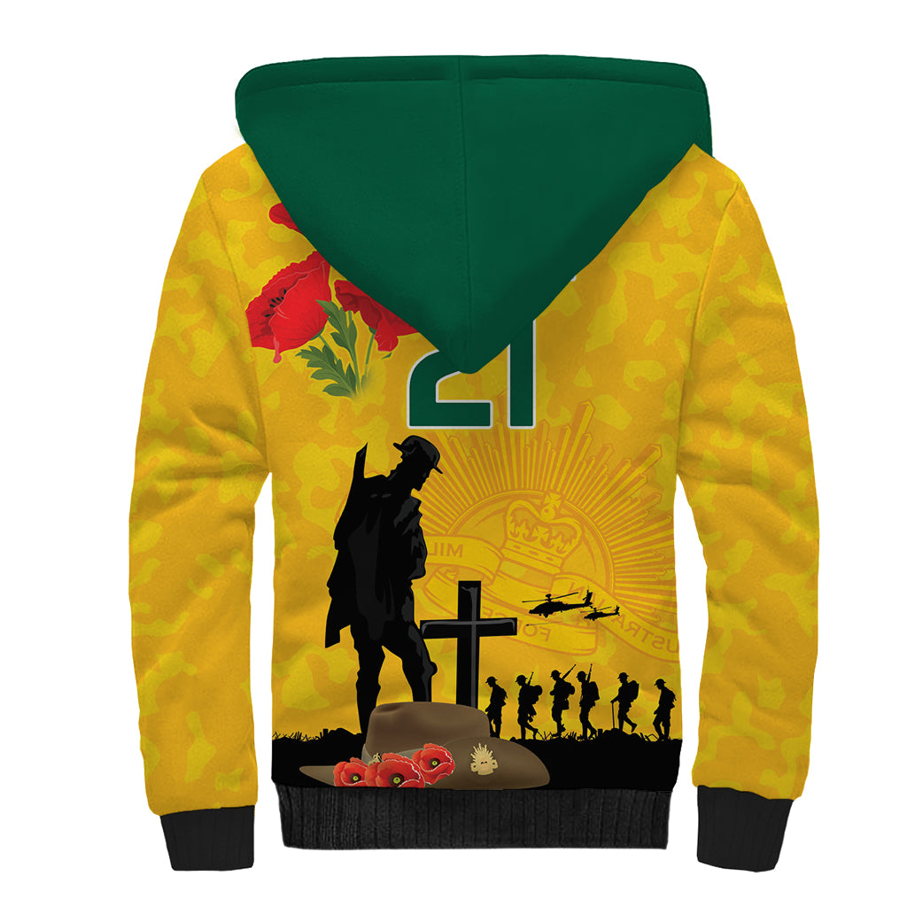 Australia Socceroos Soccer ANZAC Custom Sherpa Hoodie Gallipoli Soldier With Camouflage Art - Vibe Hoodie Shop