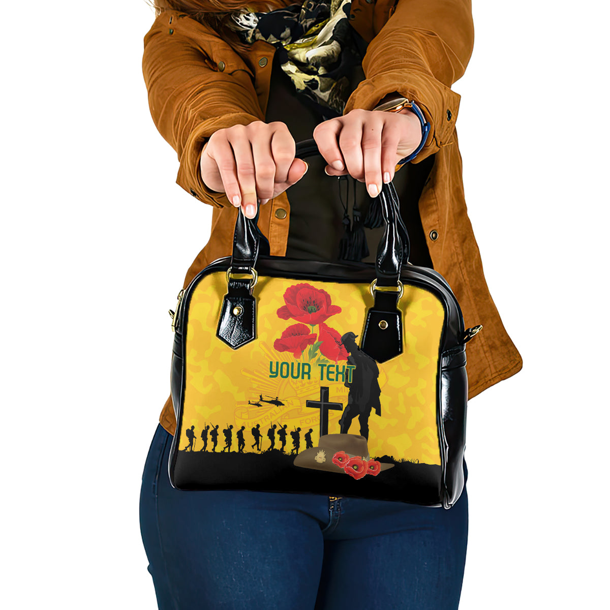 Australia Socceroos Soccer ANZAC Custom Shoulder Handbag Gallipoli Soldier With Camouflage Art - Vibe Hoodie Shop