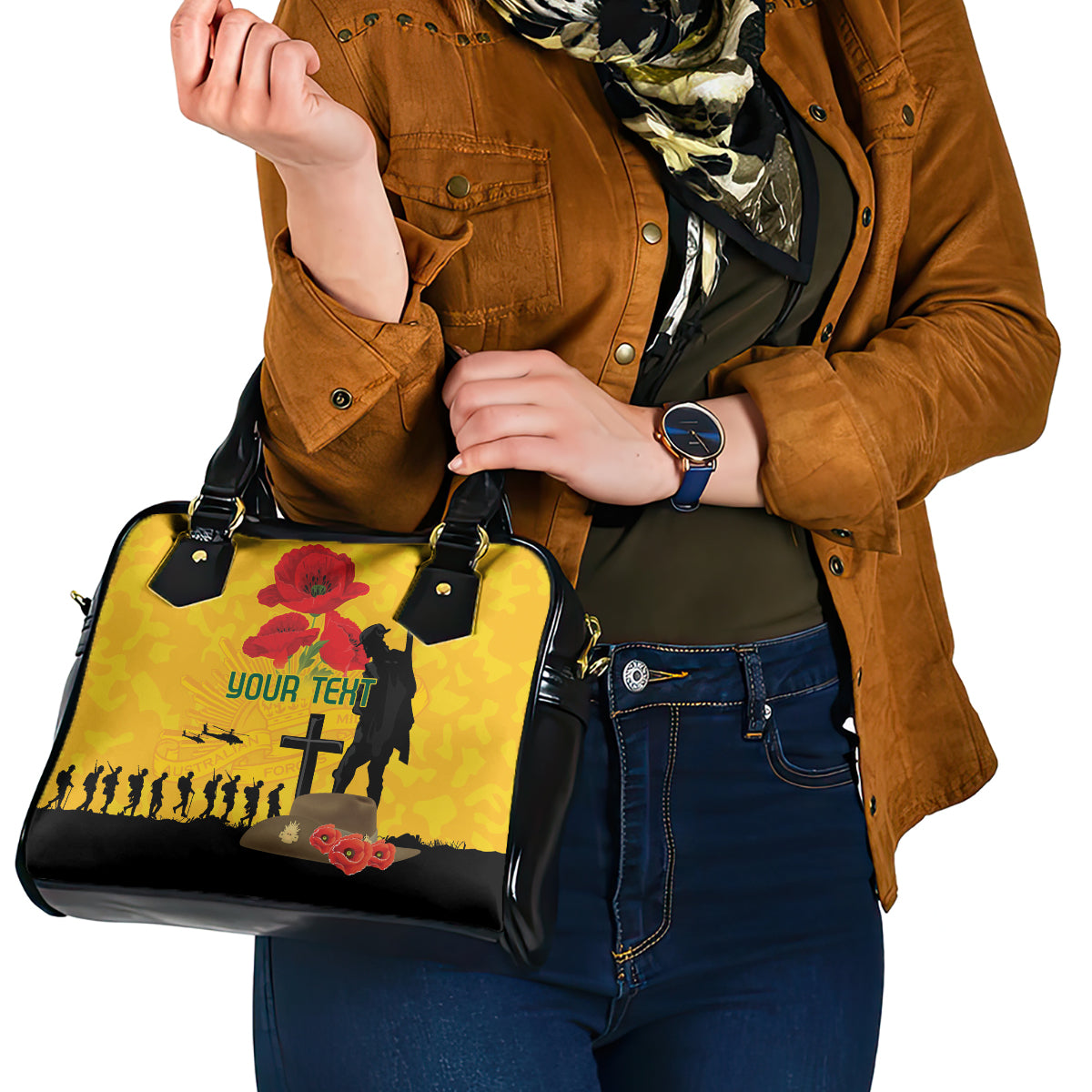 Australia Socceroos Soccer ANZAC Custom Shoulder Handbag Gallipoli Soldier With Camouflage Art - Vibe Hoodie Shop