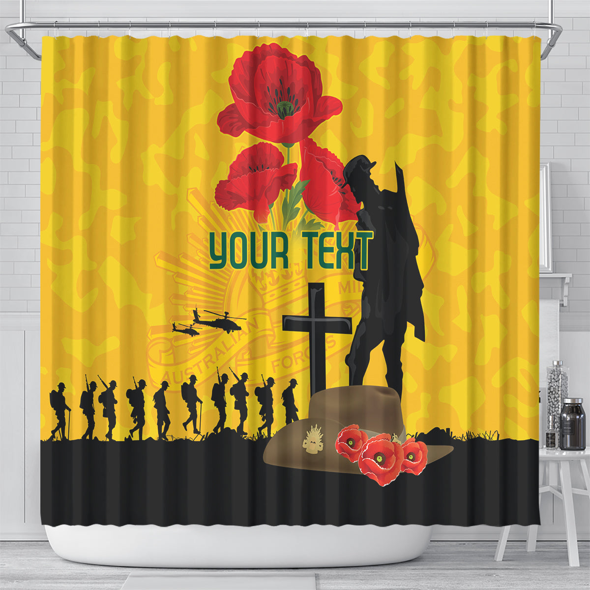 Australia Socceroos Soccer ANZAC Custom Shower Curtain Gallipoli Soldier With Camouflage Art