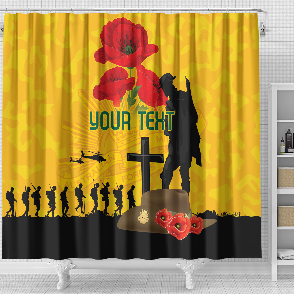 Australia Socceroos Soccer ANZAC Custom Shower Curtain Gallipoli Soldier With Camouflage Art