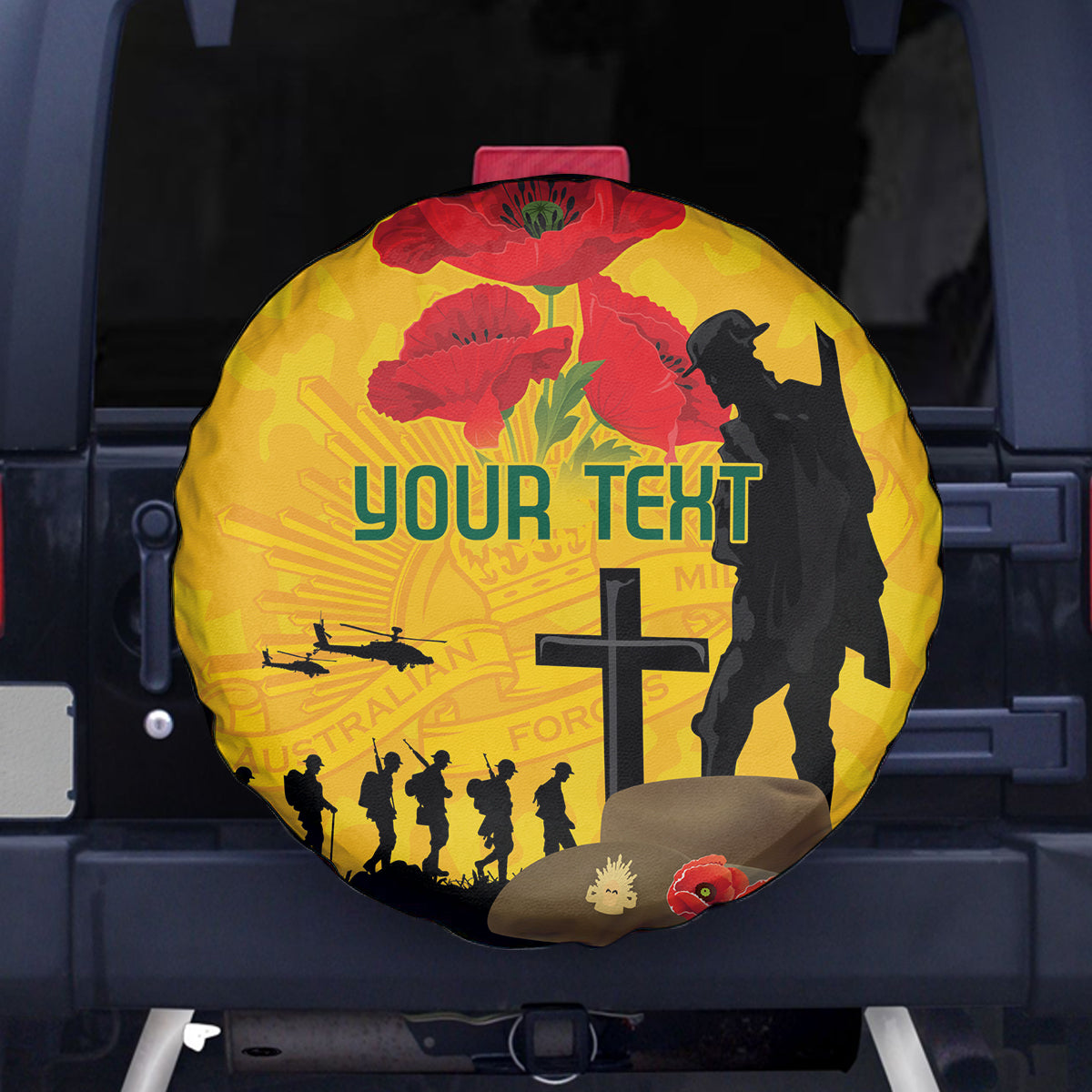 Australia Socceroos Soccer ANZAC Custom Spare Tire Cover Gallipoli Soldier With Camouflage Art - Vibe Hoodie Shop