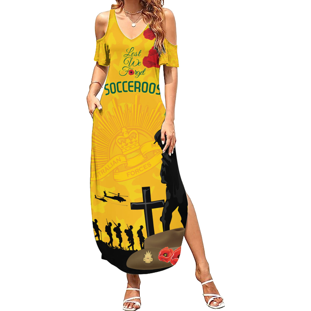 Australia Socceroos Soccer ANZAC Custom Summer Maxi Dress Gallipoli Soldier With Camouflage Art