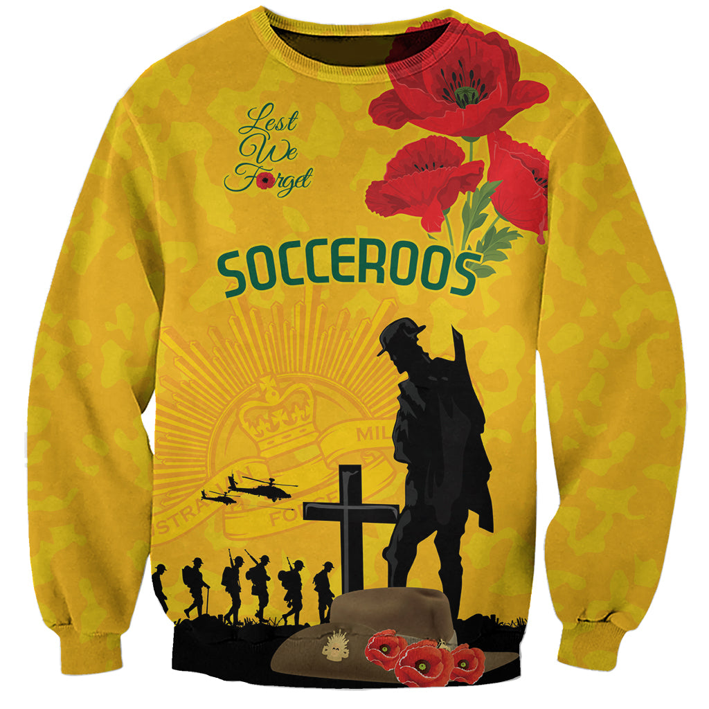 Australia Socceroos Soccer ANZAC Custom Sweatshirt Gallipoli Soldier With Camouflage Art - Vibe Hoodie Shop
