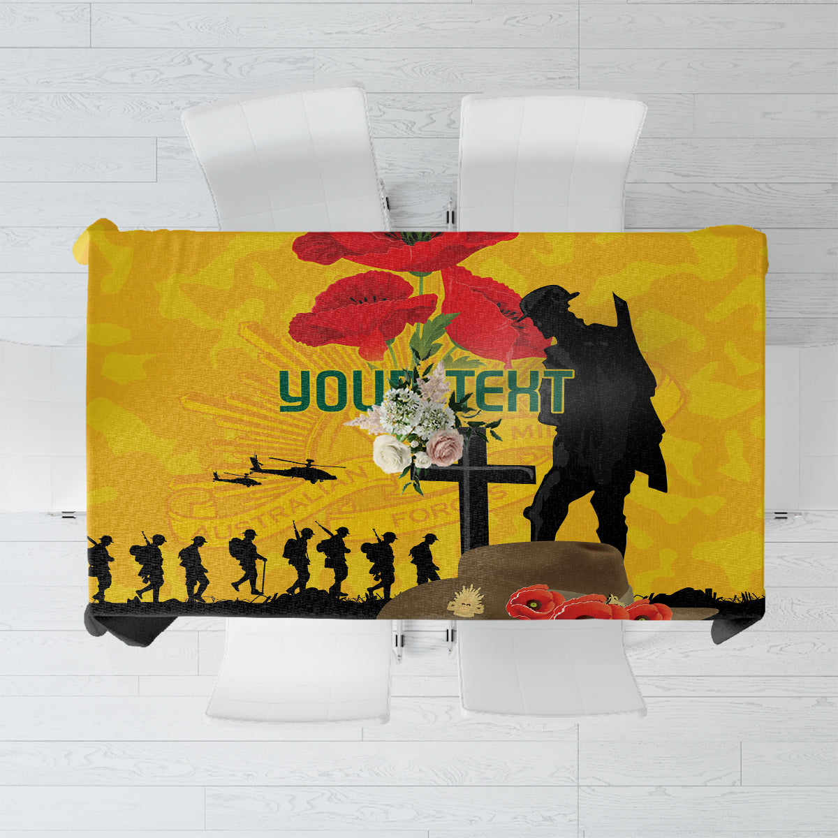 Australia Socceroos Soccer ANZAC Custom Tablecloth Gallipoli Soldier With Camouflage Art