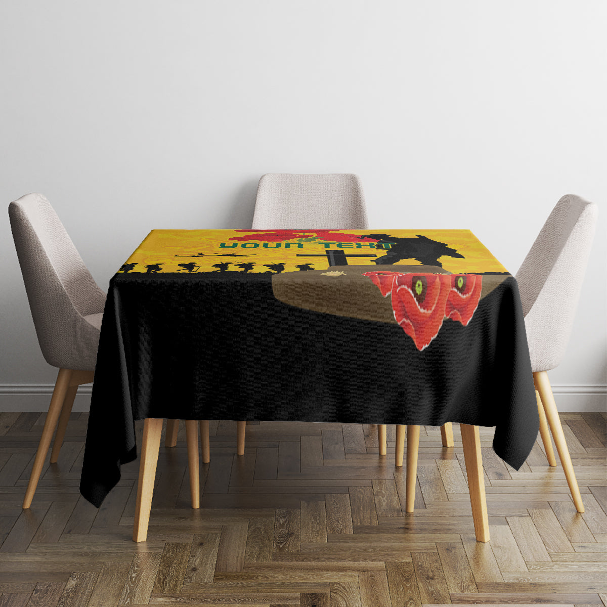 Australia Socceroos Soccer ANZAC Custom Tablecloth Gallipoli Soldier With Camouflage Art
