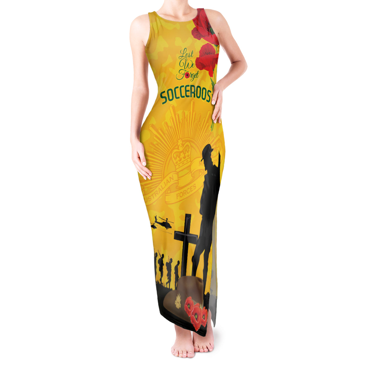 Australia Socceroos Soccer ANZAC Custom Tank Maxi Dress Gallipoli Soldier With Camouflage Art