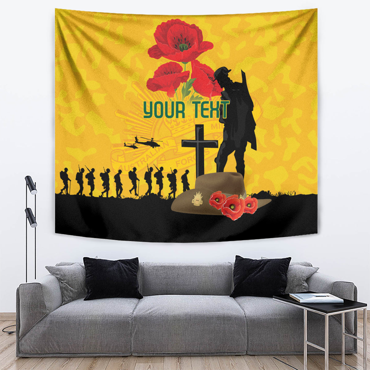 Australia Socceroos Soccer ANZAC Custom Tapestry Gallipoli Soldier With Camouflage Art - Vibe Hoodie Shop