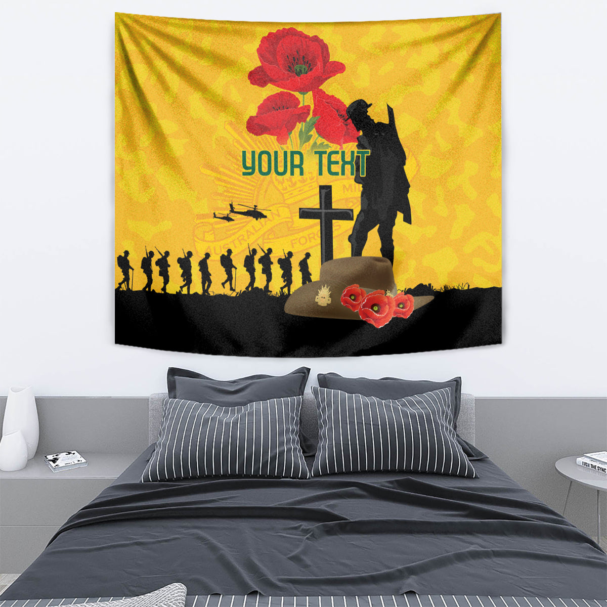 Australia Socceroos Soccer ANZAC Custom Tapestry Gallipoli Soldier With Camouflage Art - Vibe Hoodie Shop