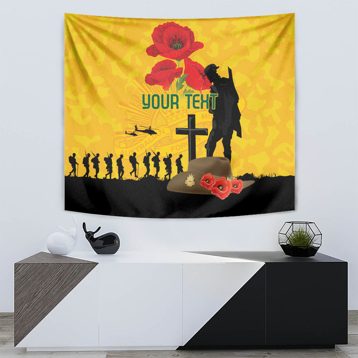 Australia Socceroos Soccer ANZAC Custom Tapestry Gallipoli Soldier With Camouflage Art - Vibe Hoodie Shop