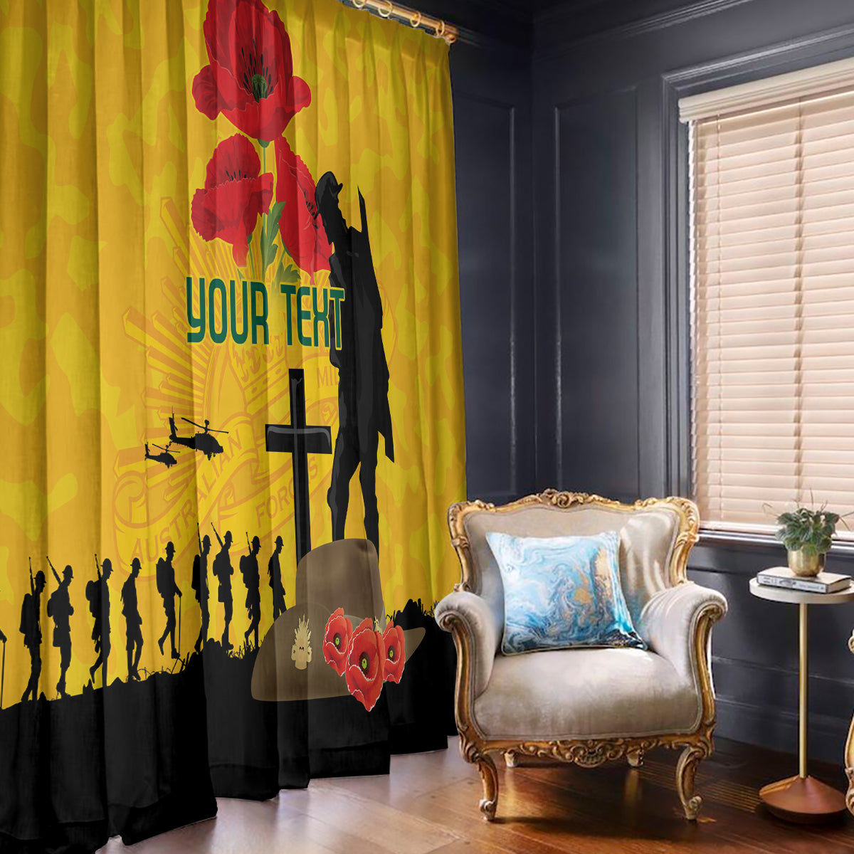 Australia Socceroos Soccer ANZAC Custom Window Curtain Gallipoli Soldier With Camouflage Art