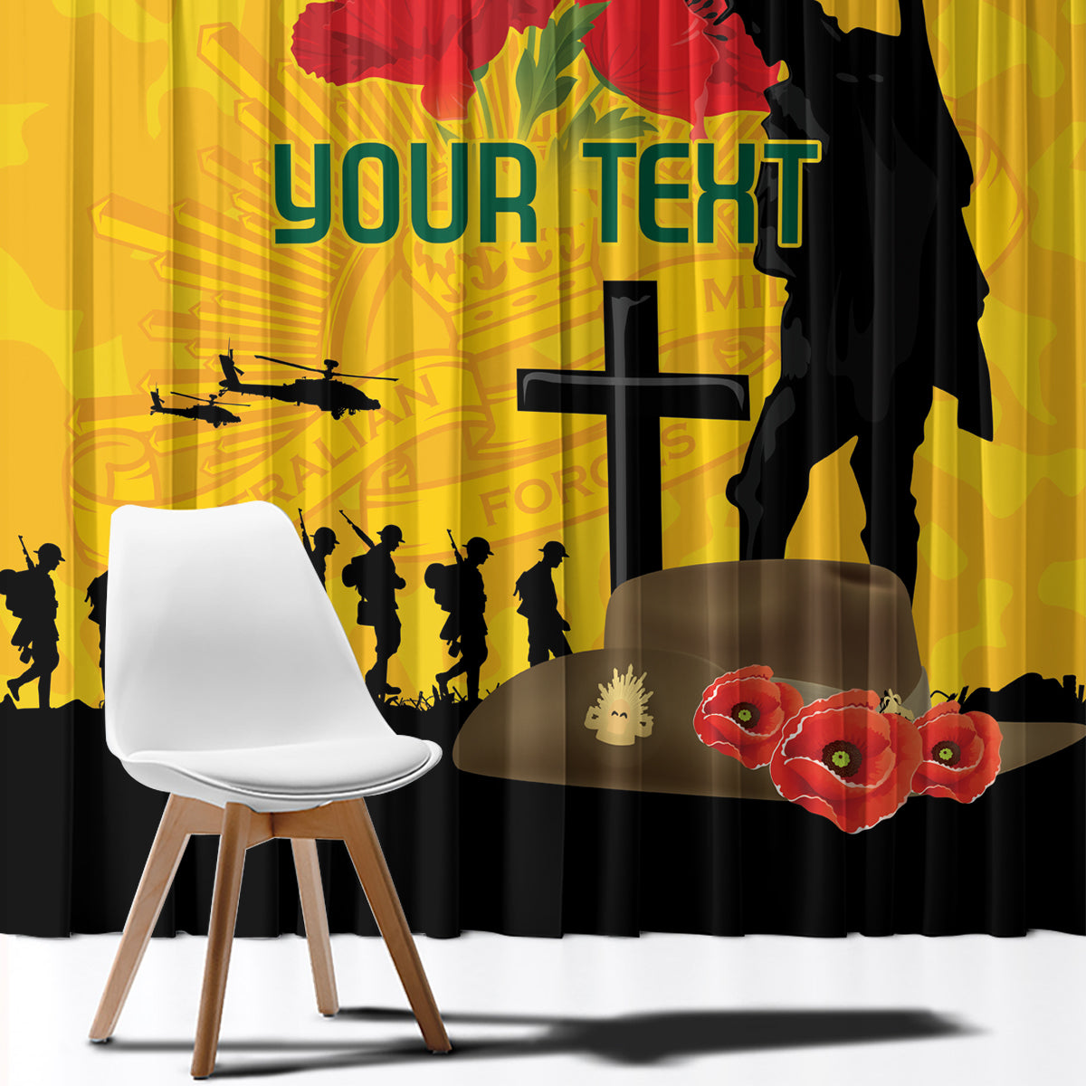 Australia Socceroos Soccer ANZAC Custom Window Curtain Gallipoli Soldier With Camouflage Art