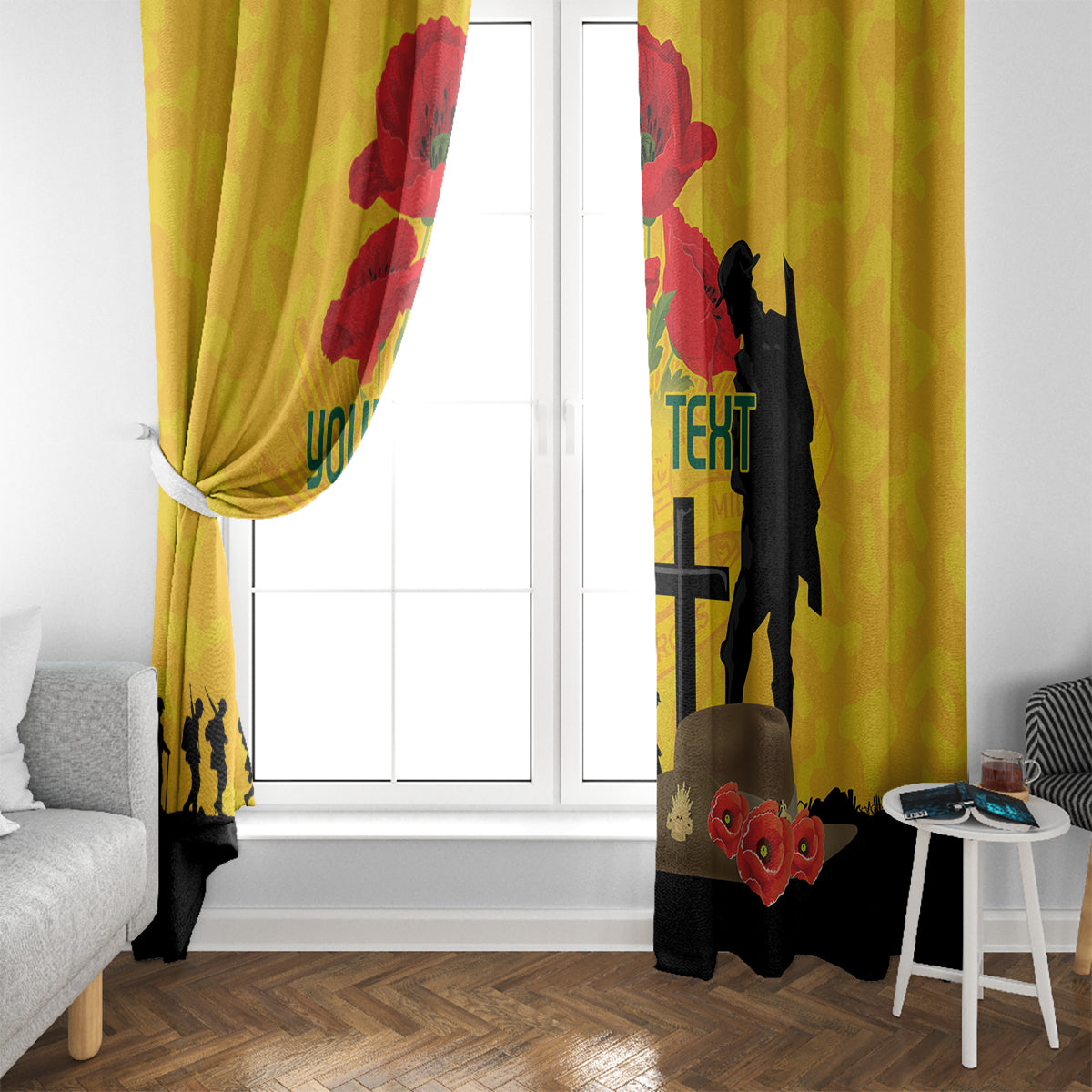 Australia Socceroos Soccer ANZAC Custom Window Curtain Gallipoli Soldier With Camouflage Art