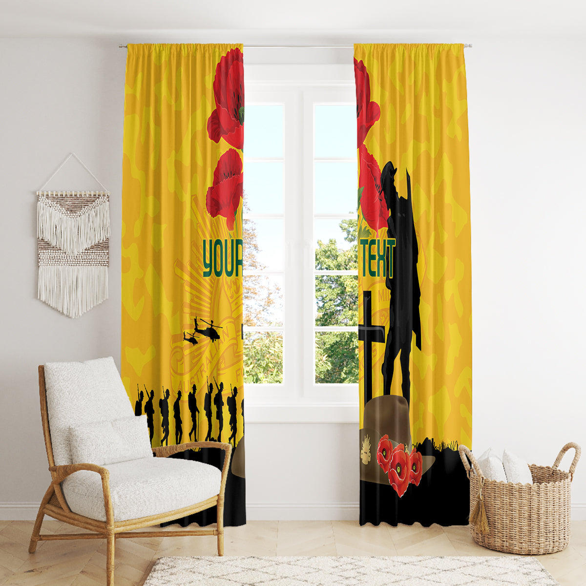 Australia Socceroos Soccer ANZAC Custom Window Curtain Gallipoli Soldier With Camouflage Art