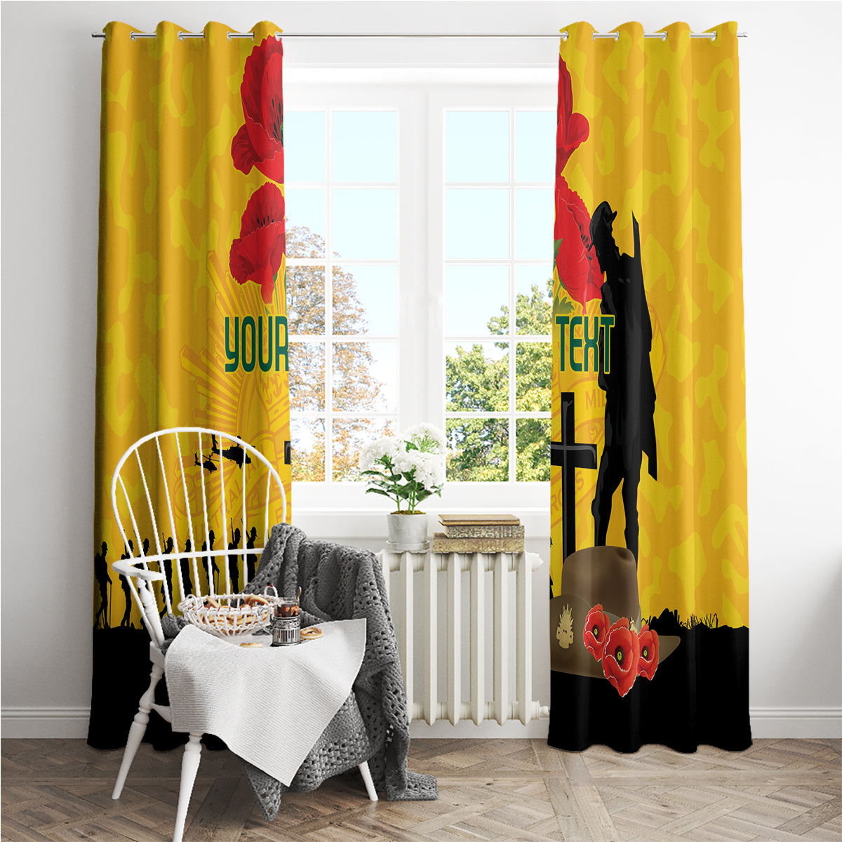 Australia Socceroos Soccer ANZAC Custom Window Curtain Gallipoli Soldier With Camouflage Art