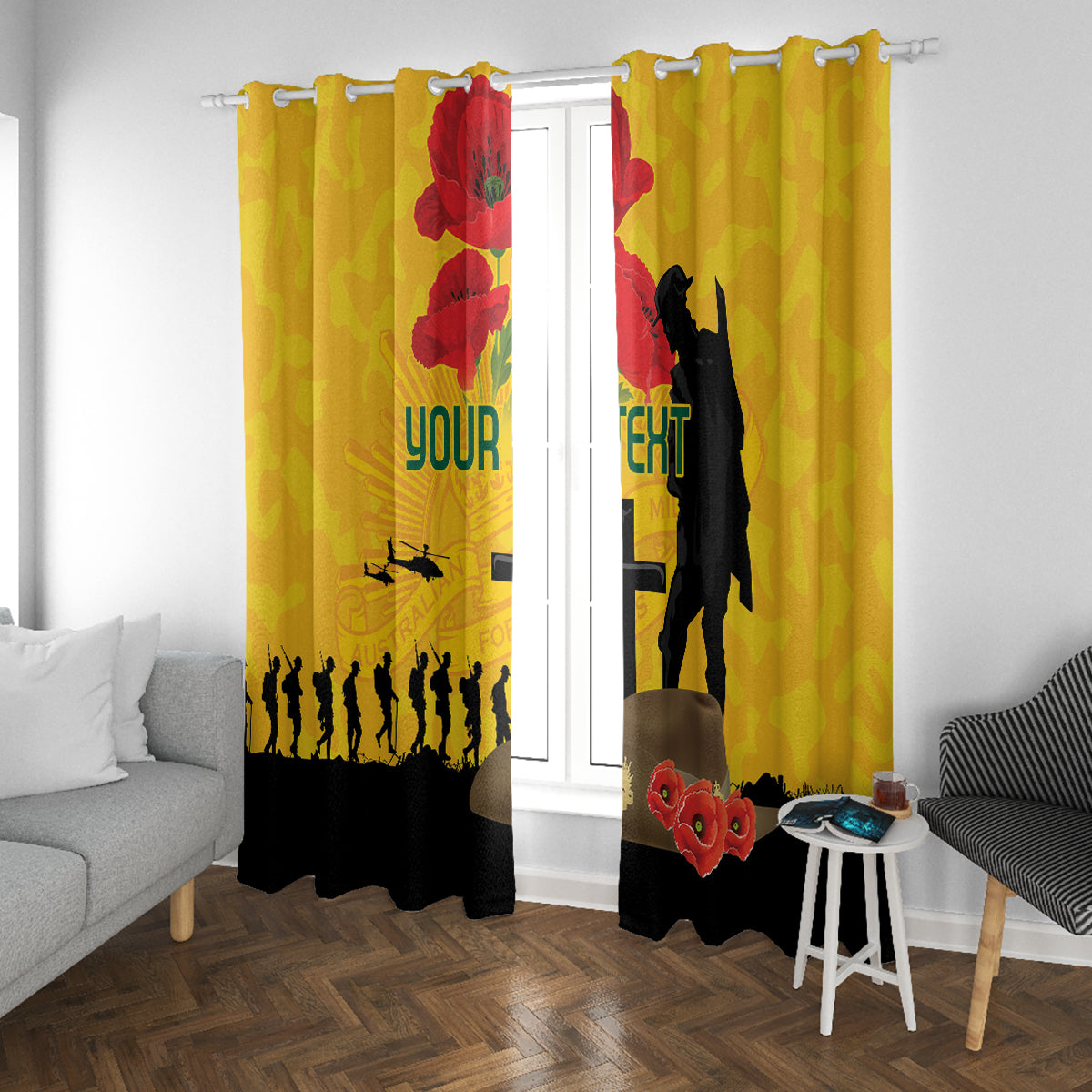 Australia Socceroos Soccer ANZAC Custom Window Curtain Gallipoli Soldier With Camouflage Art