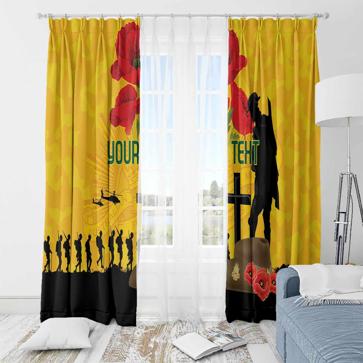 Australia Socceroos Soccer ANZAC Custom Window Curtain Gallipoli Soldier With Camouflage Art