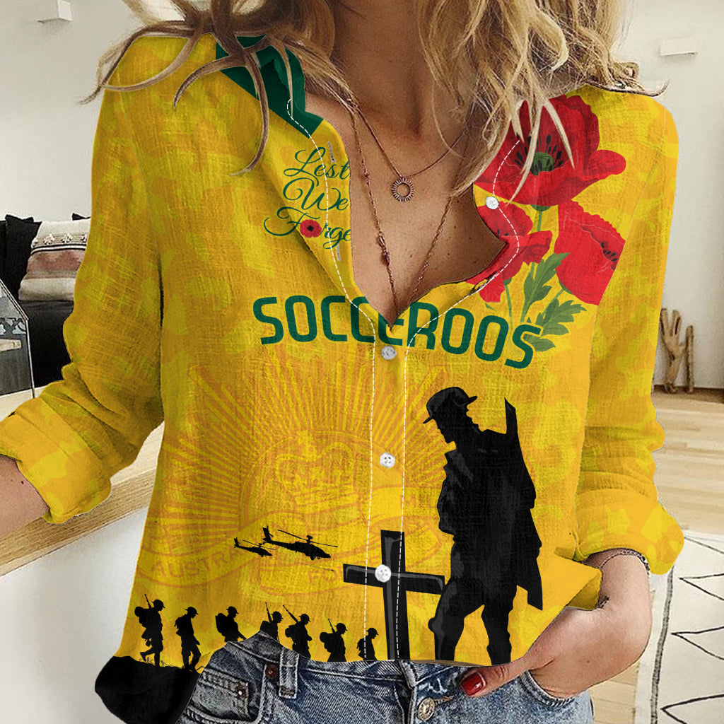 Australia Socceroos Soccer ANZAC Custom Women Casual Shirt Gallipoli Soldier With Camouflage Art - Vibe Hoodie Shop