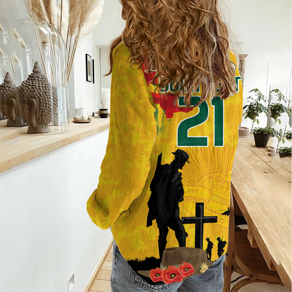 Australia Socceroos Soccer ANZAC Custom Women Casual Shirt Gallipoli Soldier With Camouflage Art - Vibe Hoodie Shop