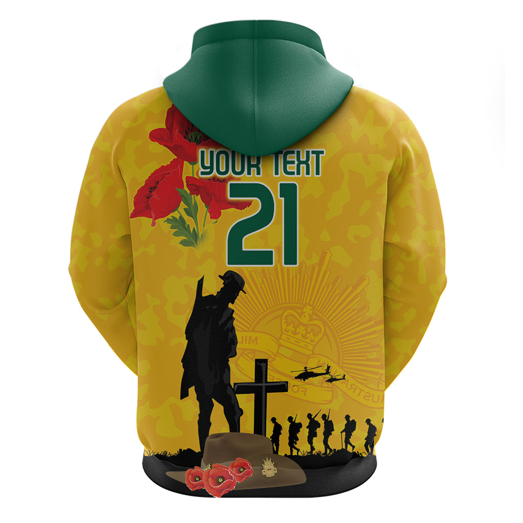 Australia Socceroos Soccer ANZAC Custom Zip Hoodie Gallipoli Soldier With Camouflage Art - Vibe Hoodie Shop