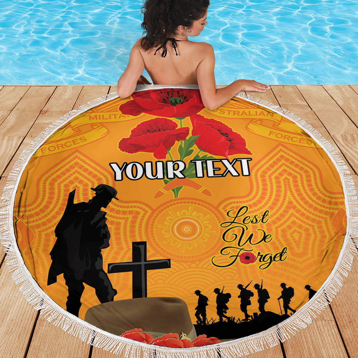Australia Wallabies Rugby ANZAC Custom Beach Blanket Gallipoli Soldier With Aboriginal Dots Art