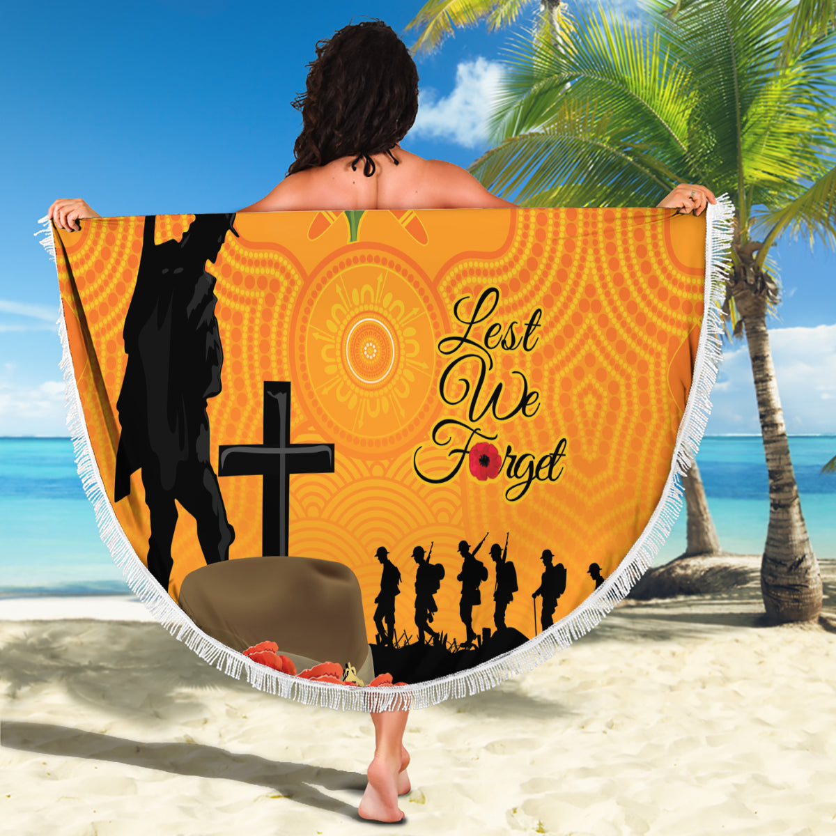 Australia Wallabies Rugby ANZAC Custom Beach Blanket Gallipoli Soldier With Aboriginal Dots Art