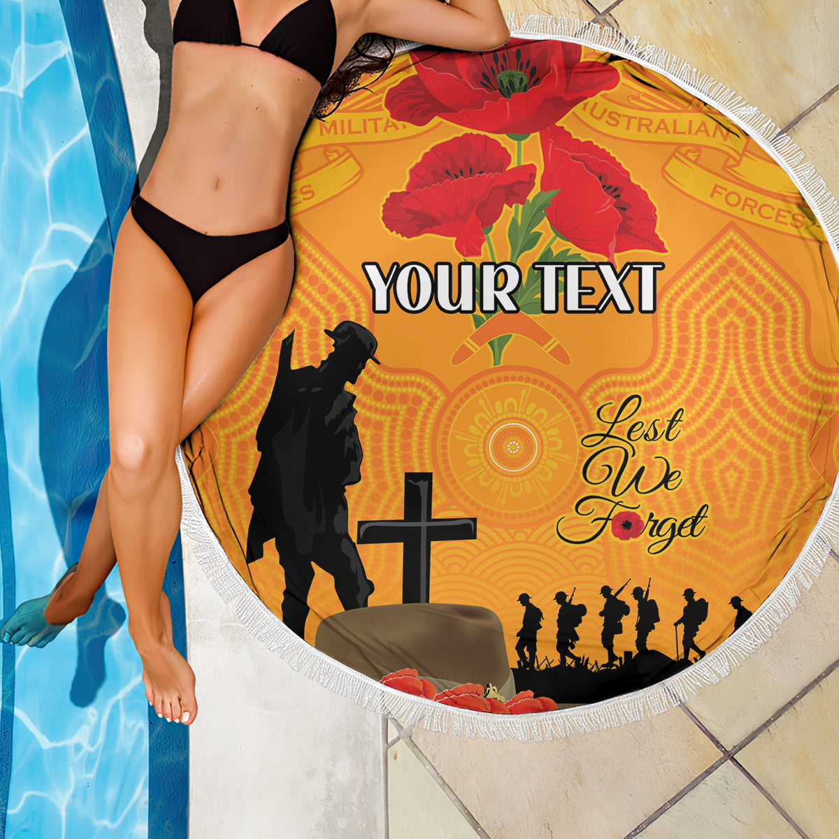 Australia Wallabies Rugby ANZAC Custom Beach Blanket Gallipoli Soldier With Aboriginal Dots Art