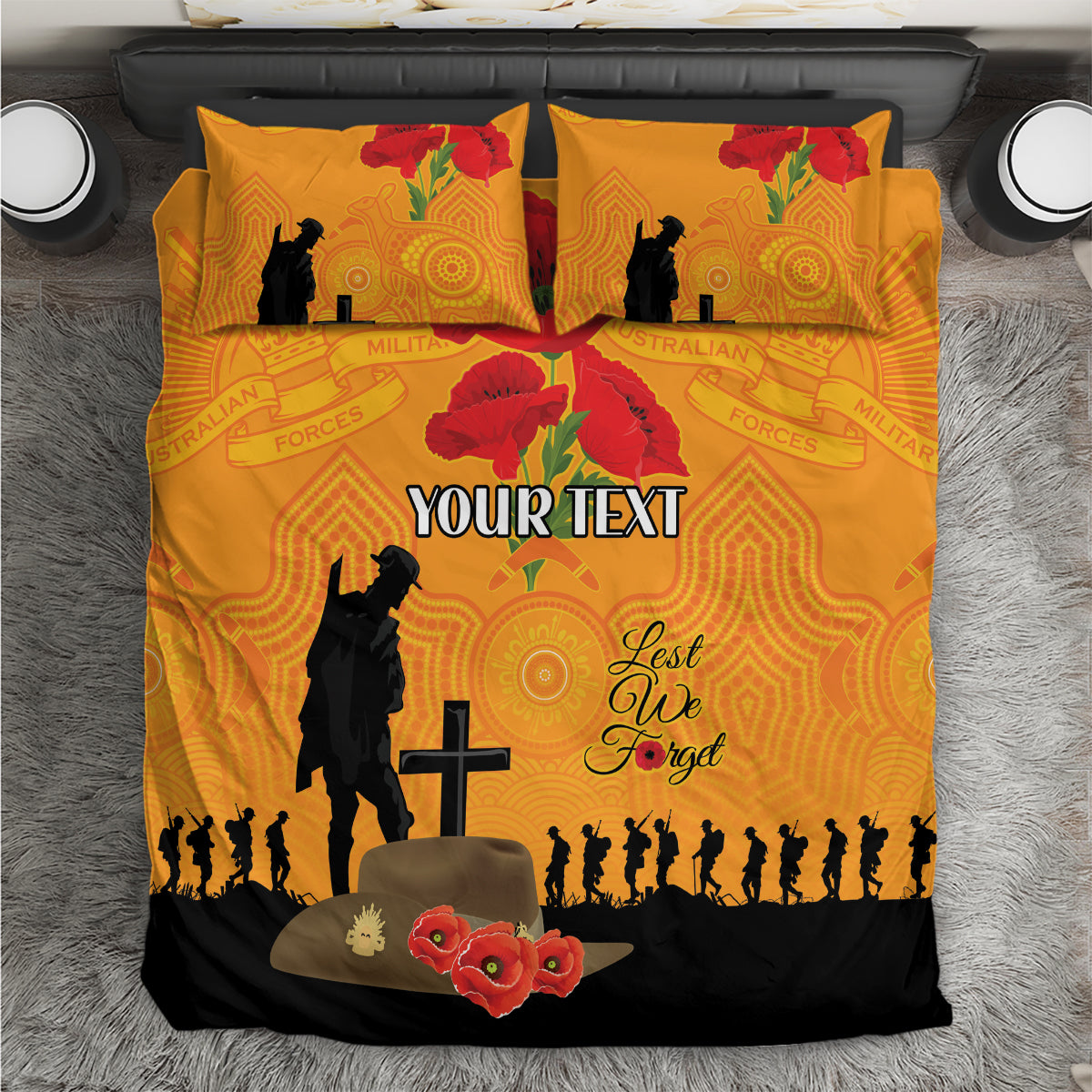 Australia Wallabies Rugby ANZAC Custom Bedding Set Gallipoli Soldier With Aboriginal Dots Art - Vibe Hoodie Shop