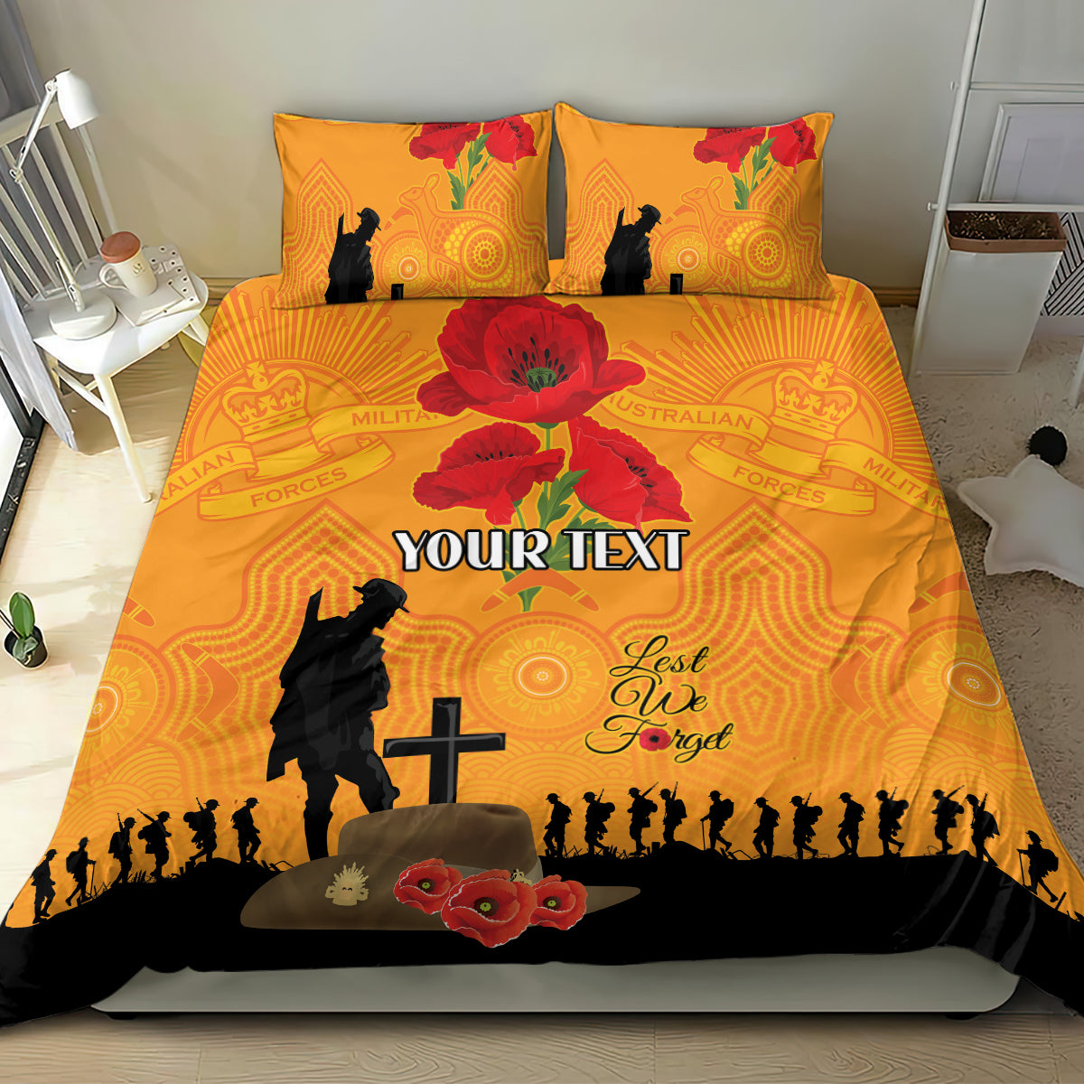 Australia Wallabies Rugby ANZAC Custom Bedding Set Gallipoli Soldier With Aboriginal Dots Art - Vibe Hoodie Shop