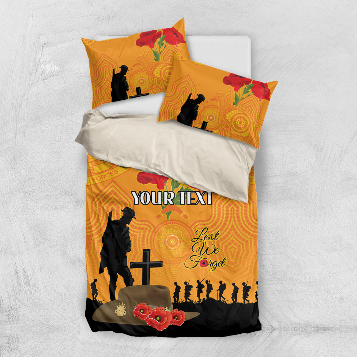 Australia Wallabies Rugby ANZAC Custom Bedding Set Gallipoli Soldier With Aboriginal Dots Art - Vibe Hoodie Shop