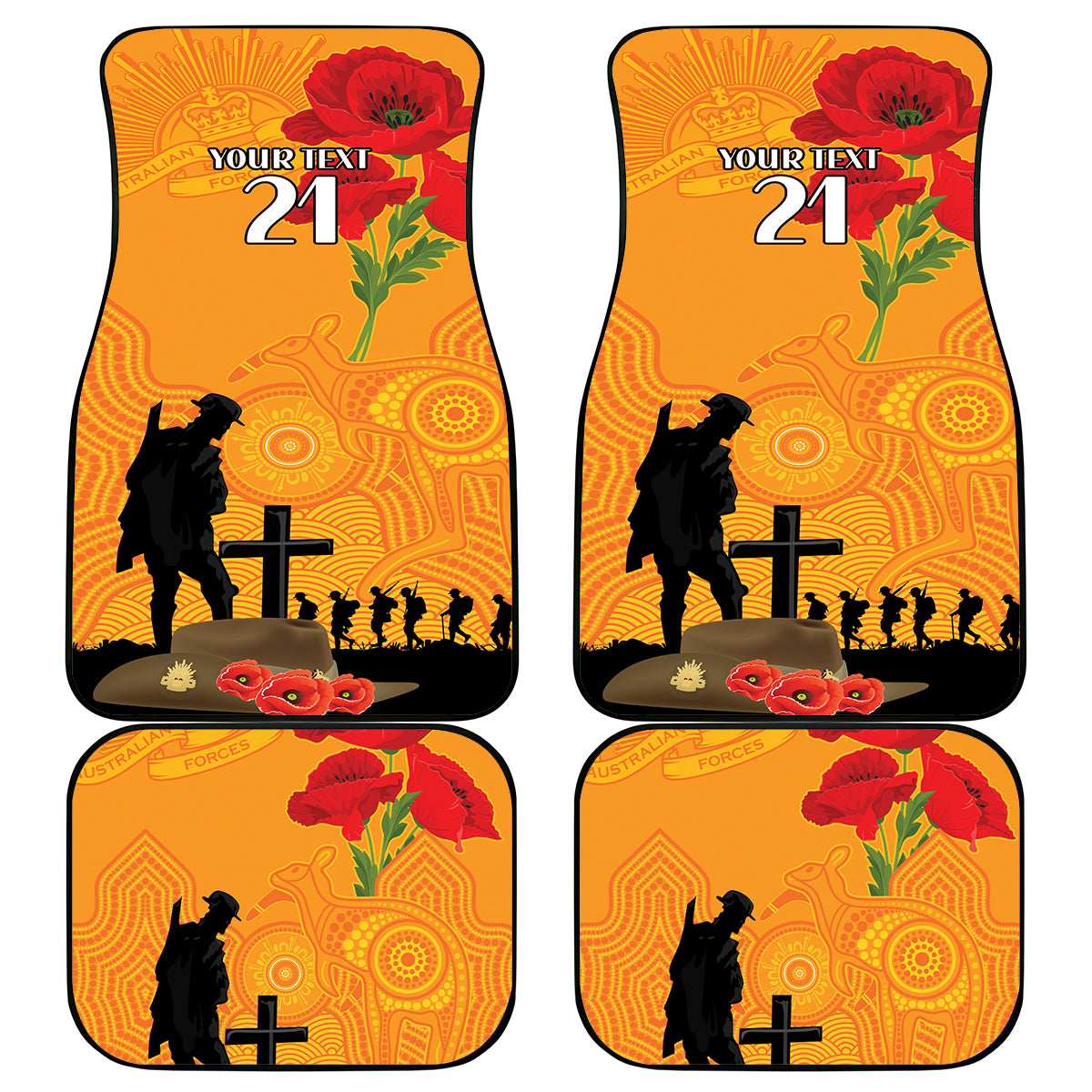 Australia Wallabies Rugby ANZAC Custom Car Mats Gallipoli Soldier With Aboriginal Dots Art