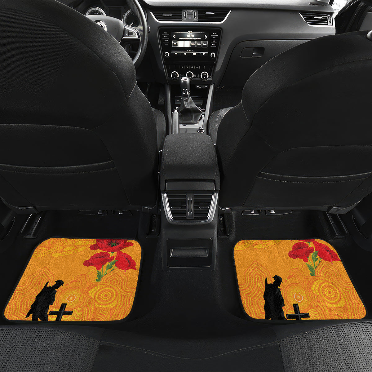 Australia Wallabies Rugby ANZAC Custom Car Mats Gallipoli Soldier With Aboriginal Dots Art