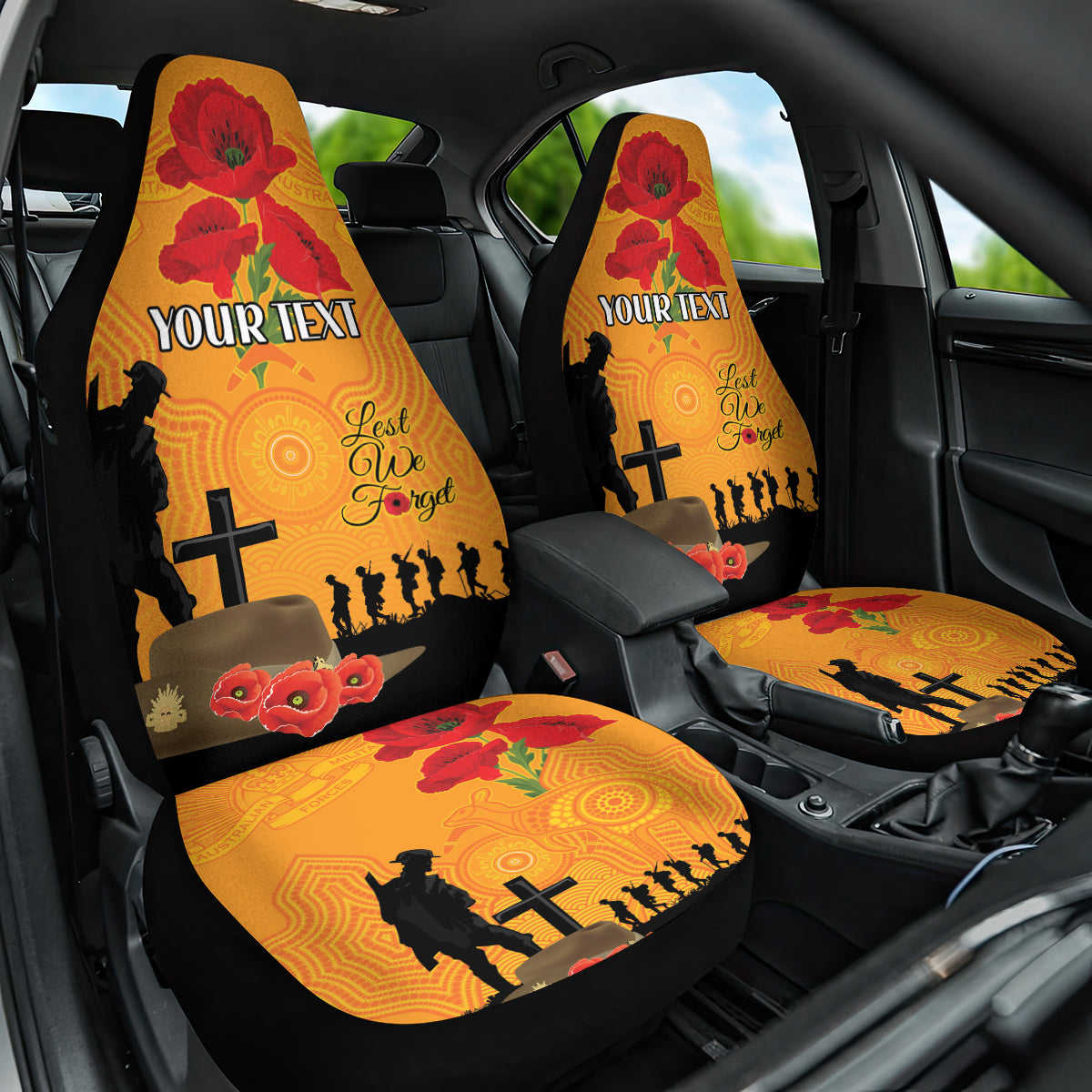 Australia Wallabies Rugby ANZAC Custom Car Seat Cover Gallipoli Soldier With Aboriginal Dots Art - Vibe Hoodie Shop