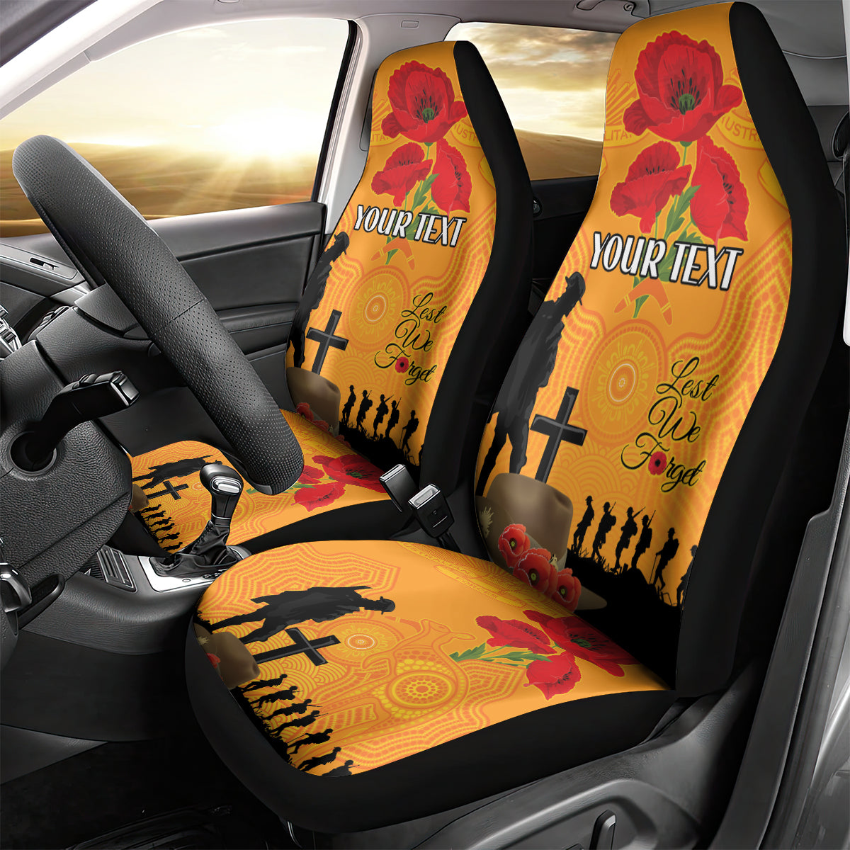 Australia Wallabies Rugby ANZAC Custom Car Seat Cover Gallipoli Soldier With Aboriginal Dots Art - Vibe Hoodie Shop