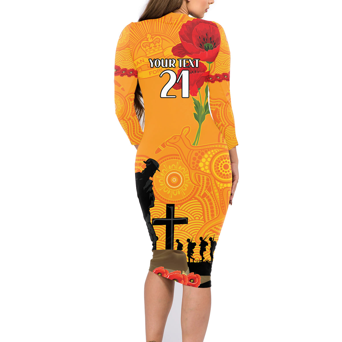 Australia Wallabies Rugby ANZAC Custom Family Matching Long Sleeve Bodycon Dress and Hawaiian Shirt Gallipoli Soldier With Aboriginal Dots Art