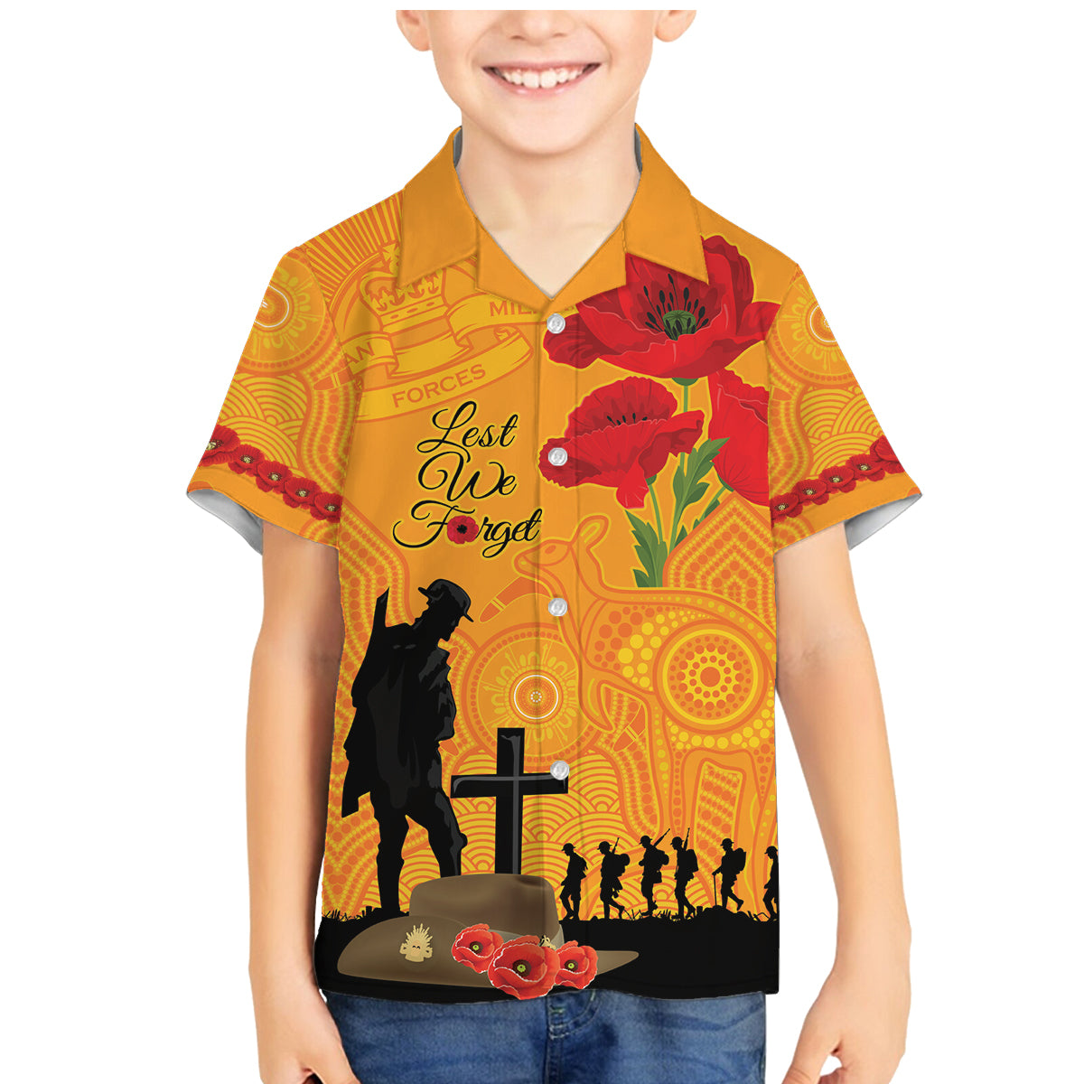 Australia Wallabies Rugby ANZAC Custom Family Matching Mermaid Dress and Hawaiian Shirt Gallipoli Soldier With Aboriginal Dots Art