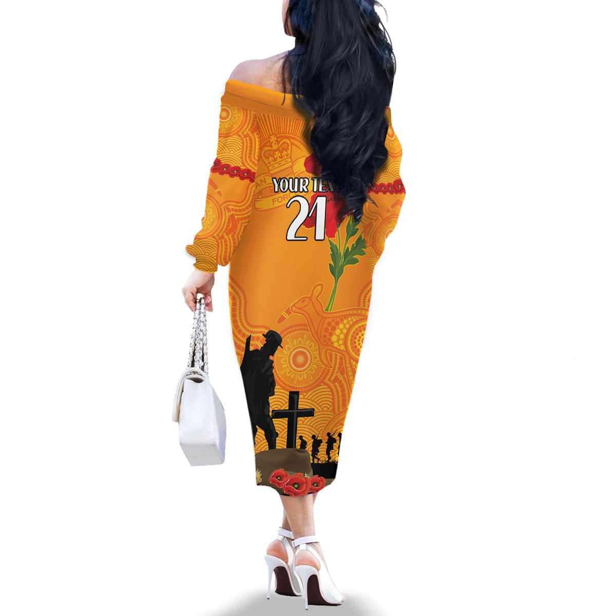 Australia Wallabies Rugby ANZAC Custom Family Matching Off Shoulder Long Sleeve Dress and Hawaiian Shirt Gallipoli Soldier With Aboriginal Dots Art