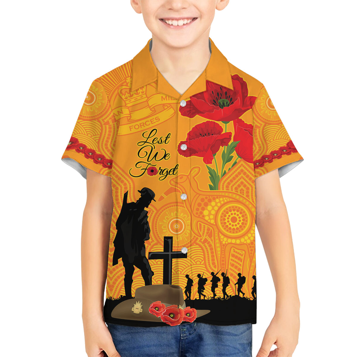 Australia Wallabies Rugby ANZAC Custom Family Matching Off Shoulder Long Sleeve Dress and Hawaiian Shirt Gallipoli Soldier With Aboriginal Dots Art