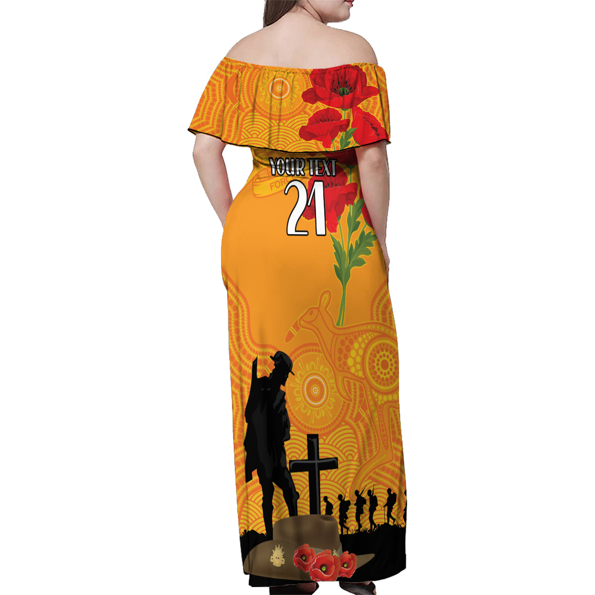 Australia Wallabies Rugby ANZAC Custom Family Matching Off Shoulder Maxi Dress and Hawaiian Shirt Gallipoli Soldier With Aboriginal Dots Art