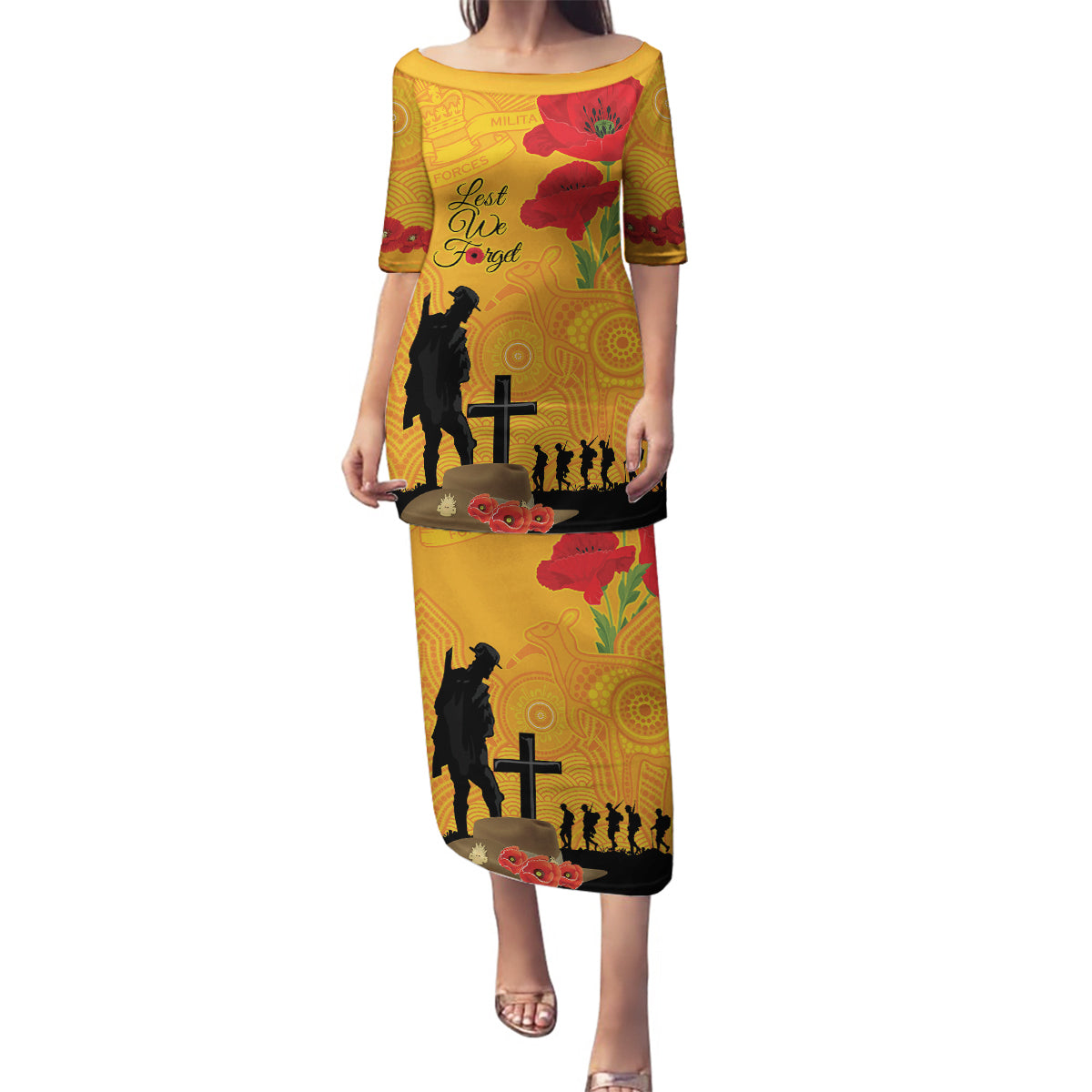 Australia Wallabies Rugby ANZAC Custom Family Matching Puletasi and Hawaiian Shirt Gallipoli Soldier With Aboriginal Dots Art