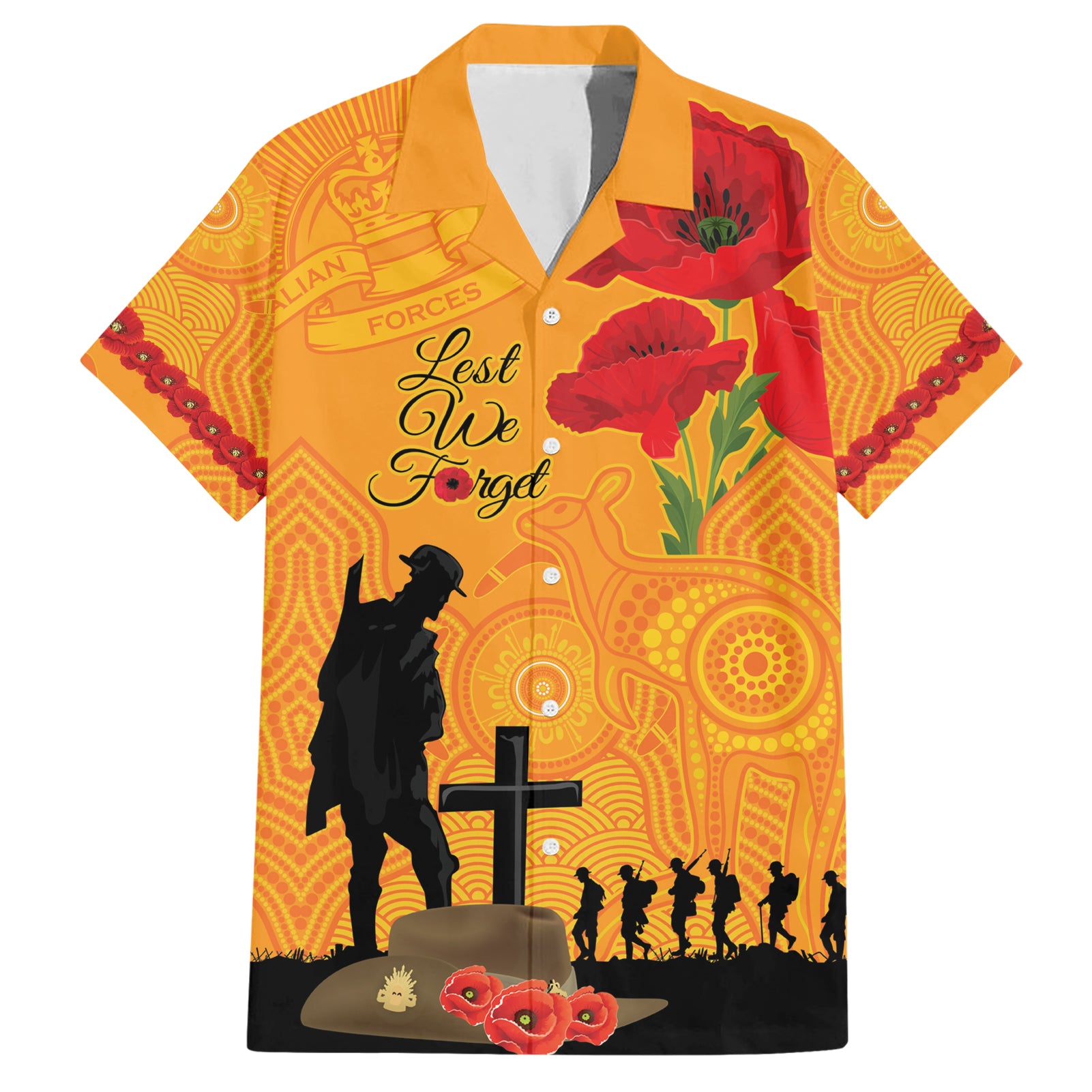 Australia Wallabies Rugby ANZAC Custom Family Matching Short Sleeve Bodycon Dress and Hawaiian Shirt Gallipoli Soldier With Aboriginal Dots Art