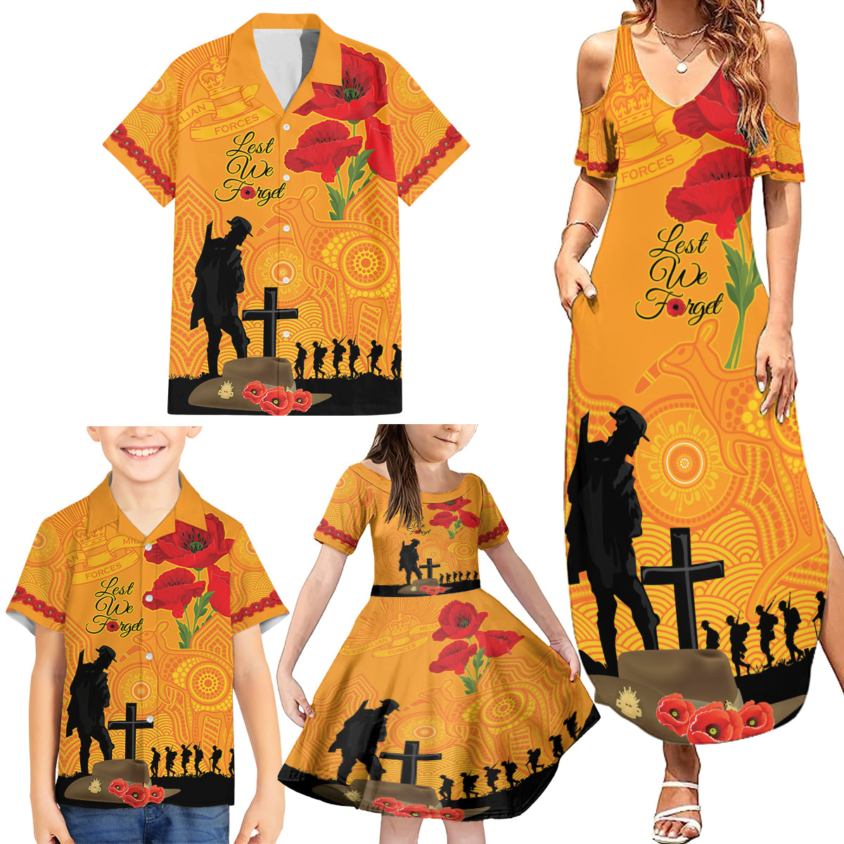 Australia Wallabies Rugby ANZAC Custom Family Matching Summer Maxi Dress and Hawaiian Shirt Gallipoli Soldier With Aboriginal Dots Art
